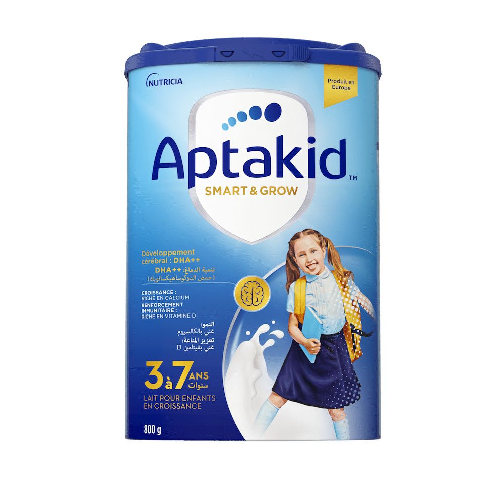 Aptikid milk powder with a child's face on it.